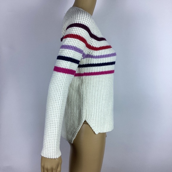 Marine Layer Delaney White Multicolor Striped Raglan Side Slit Sweater S - Picture 3 of 6